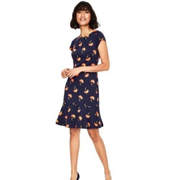 Boden Navy and Orange Floral Midi Dress - Picture 7 of 8